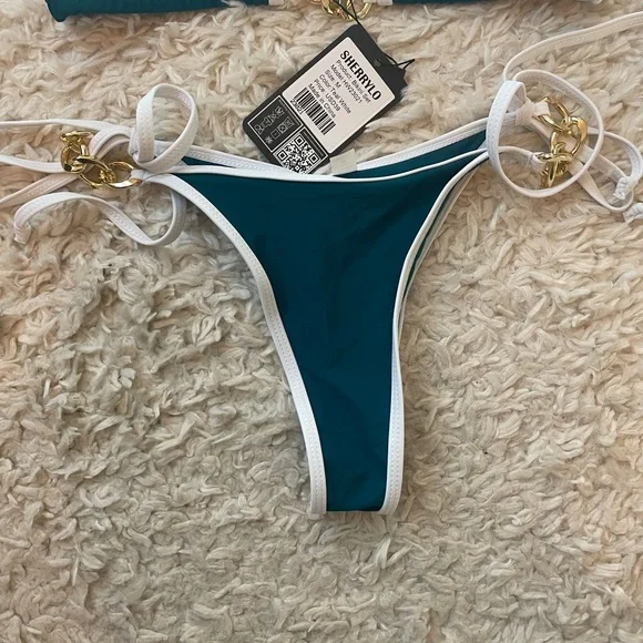 Sexy Thong Bikini Set with Gold Accents - Picture 3 of 16